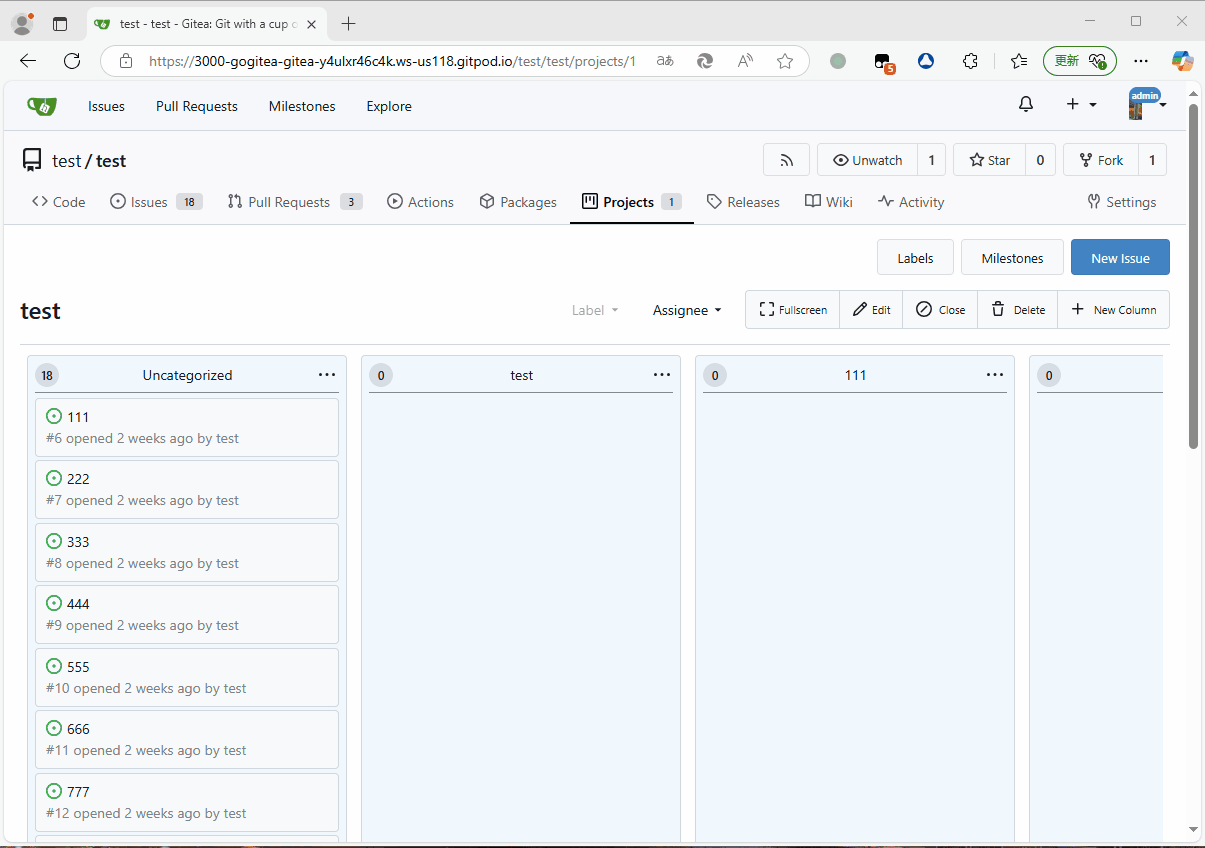 fullscreen of project kanban