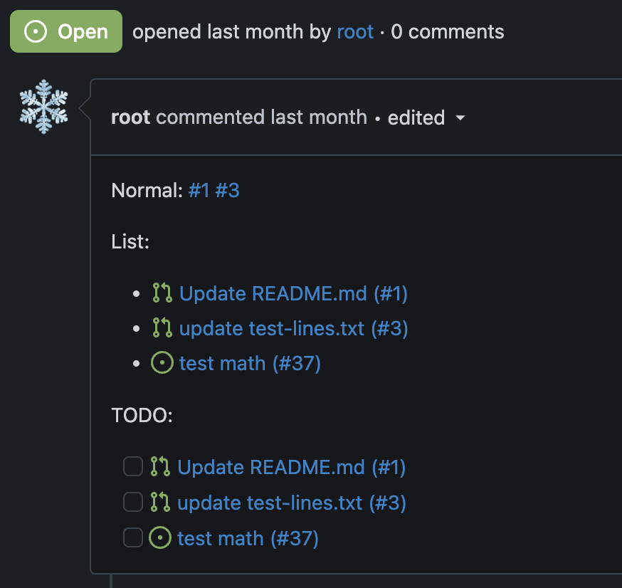Sub issue list