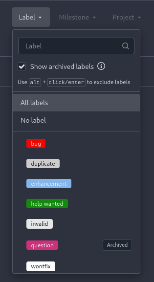 Screenshot of label menu showing an archived label
